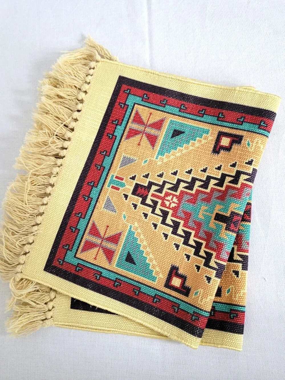 Vtg El Paso Saddleblanket Co Southwest Placemats Set of 2 Aztec Fringe 13